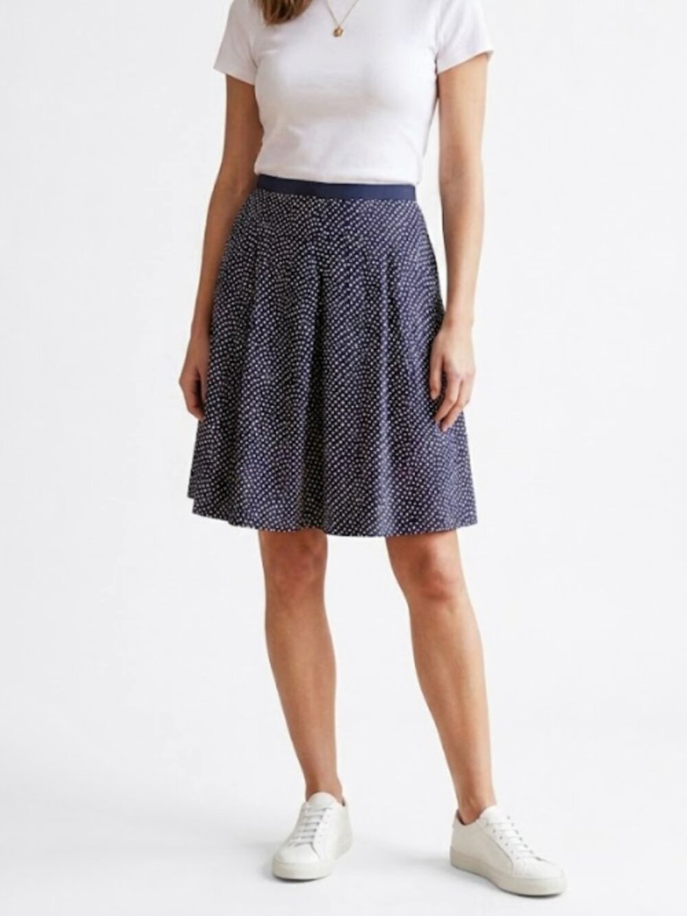 Pendleton | Silk Polka Dot A-Line Skirt Navy & White Knee Length | Size 14P